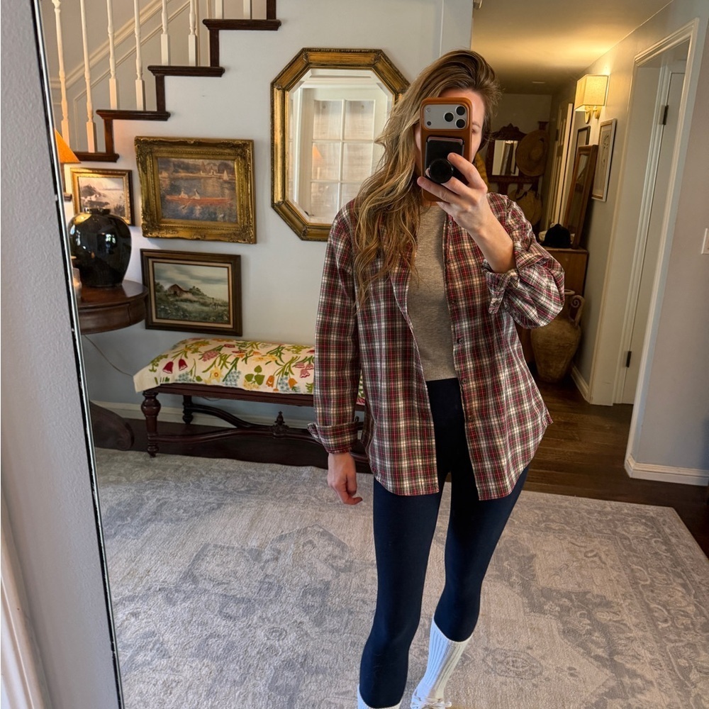 Ralph Lauren Plaid Button-Down Shirt Jacket in Burgundy and Cream